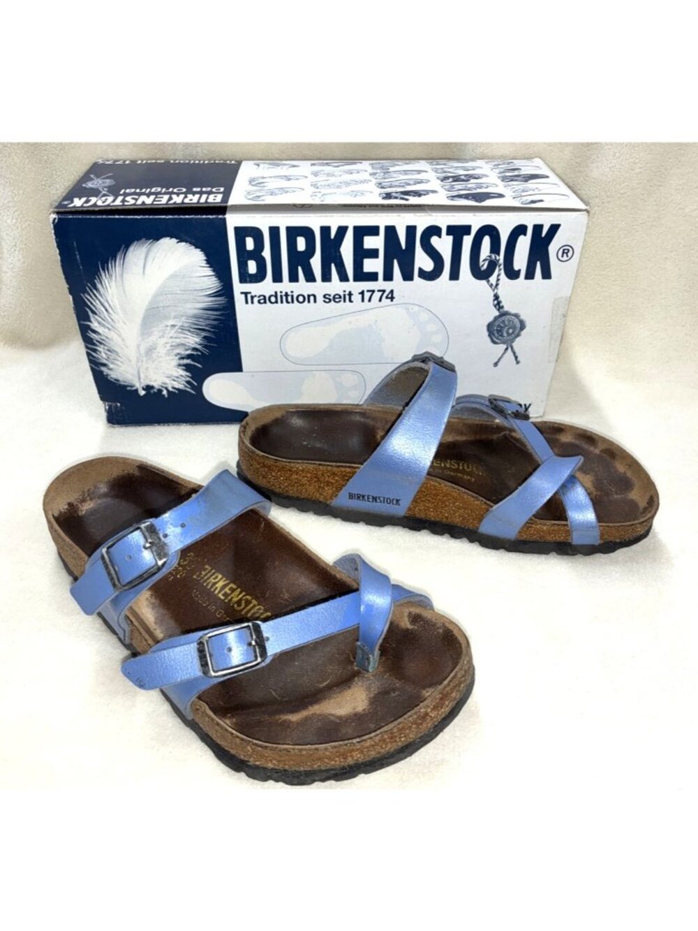 Birkenstock Mayari Birko-Flor Riviera Blue Strappy Sandals Leather Sz 5 or 36 #f